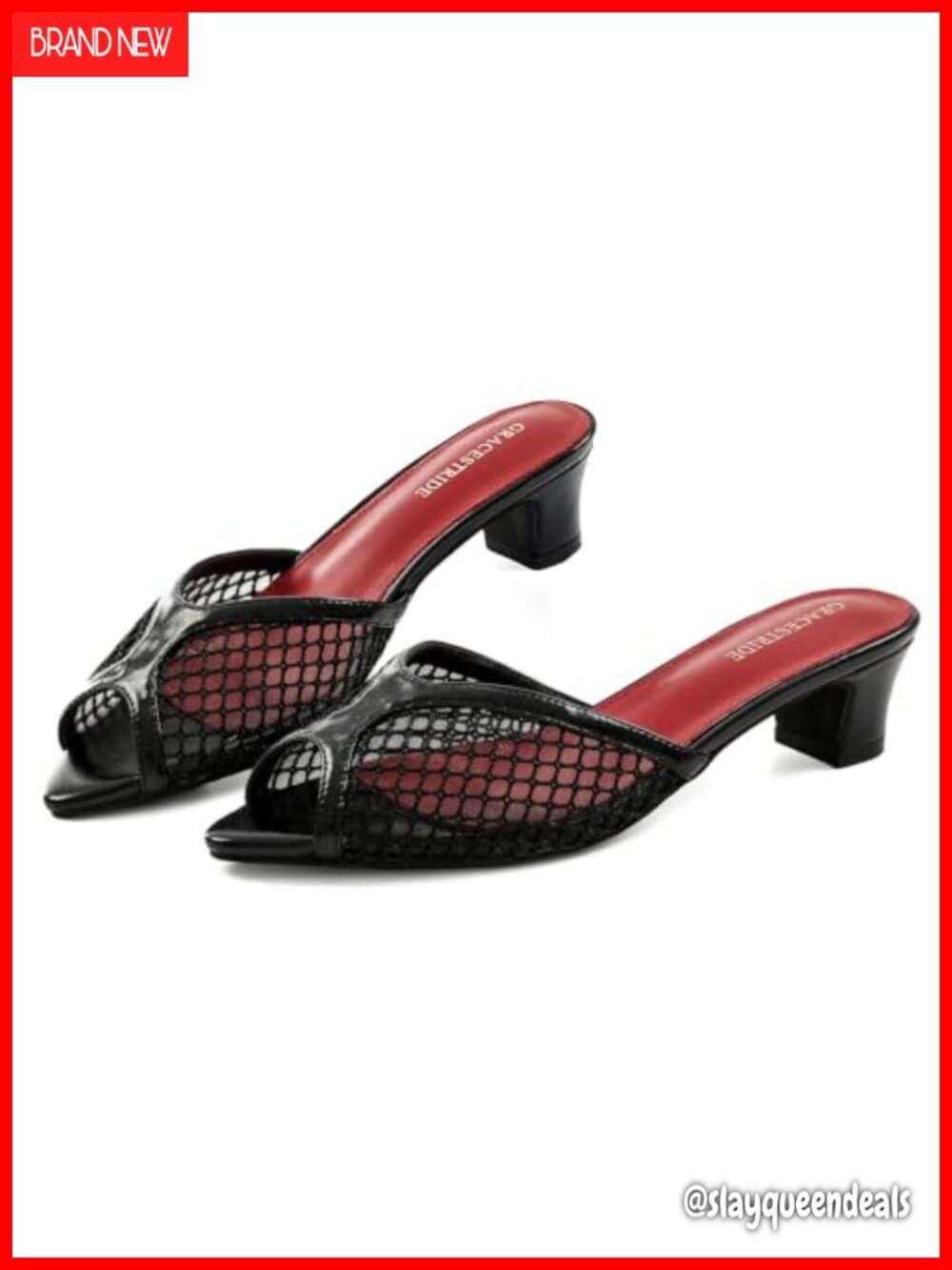 Mesh Heeled Sandals Pointed Toe Low Block Heel Slip On Ankle Strap